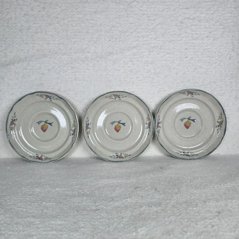 Set Of 3 International China Marmalade Saucers Goose Blue Ribbon Fruit